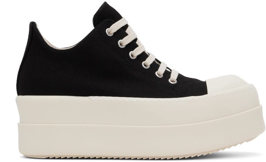 Shop Rick Owens Drkshdw Black Porterville Double Bumper Low Sneaks Sneakers In 911 Black/milk/milk