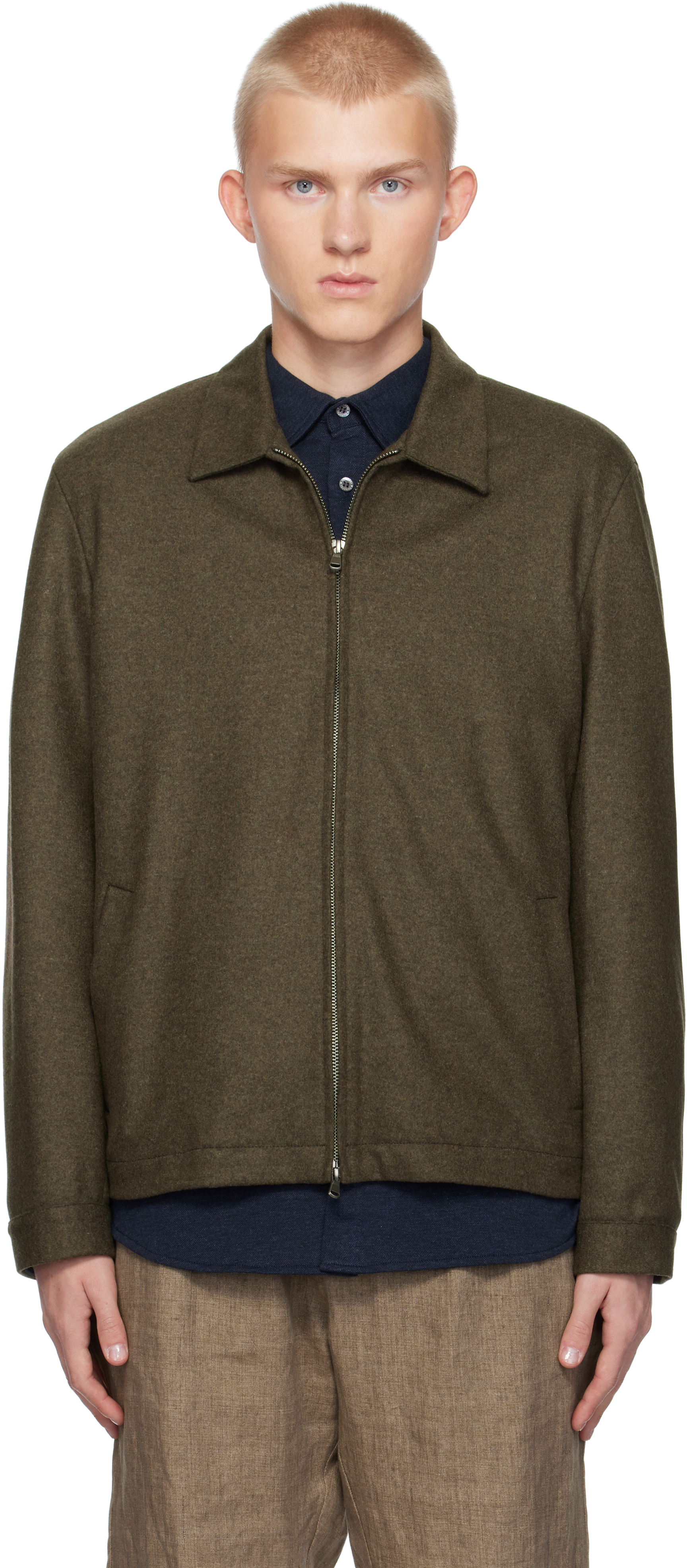 Khaki Boiled Wool Zip Jacket