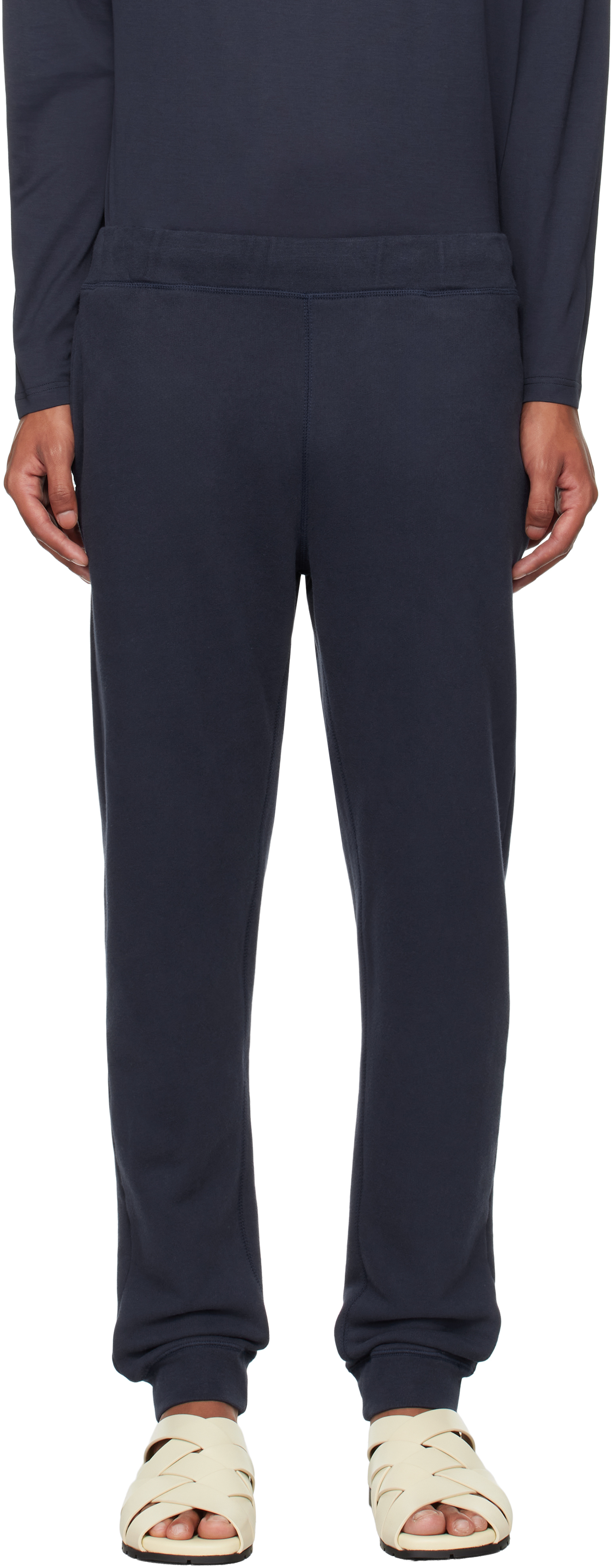 Shop Sunspel Navy Loopback Sweatpants