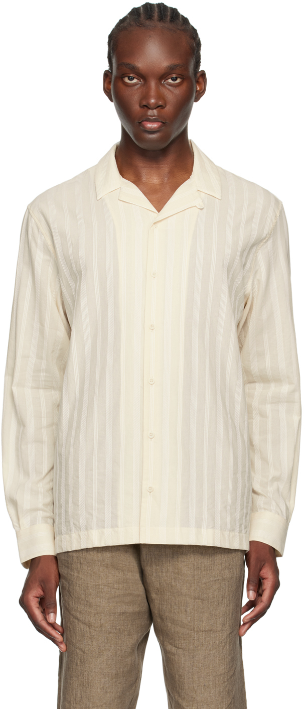 Beige Embroidered Stripe Shirt