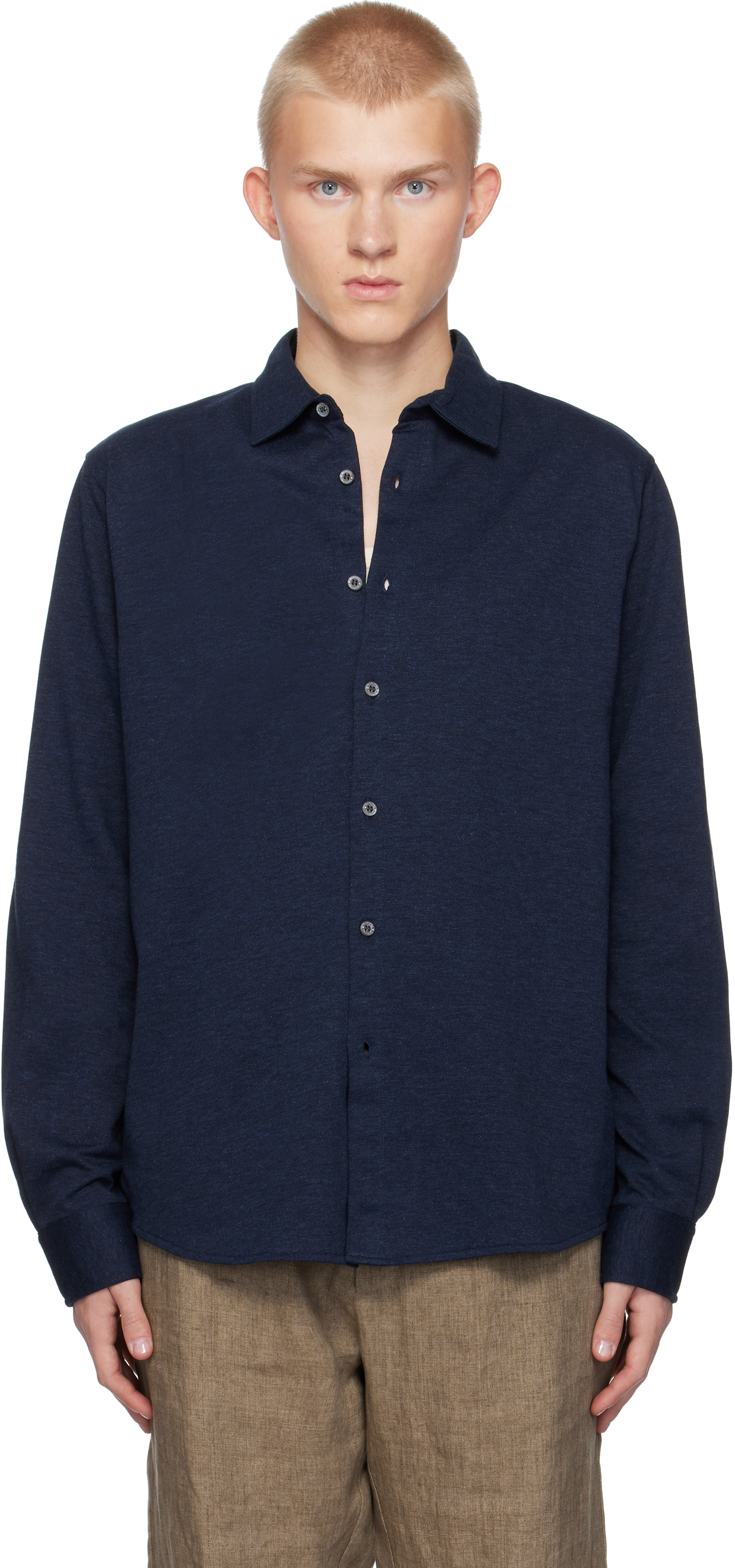 Navy Cotton Cashmere Piqué Shirt