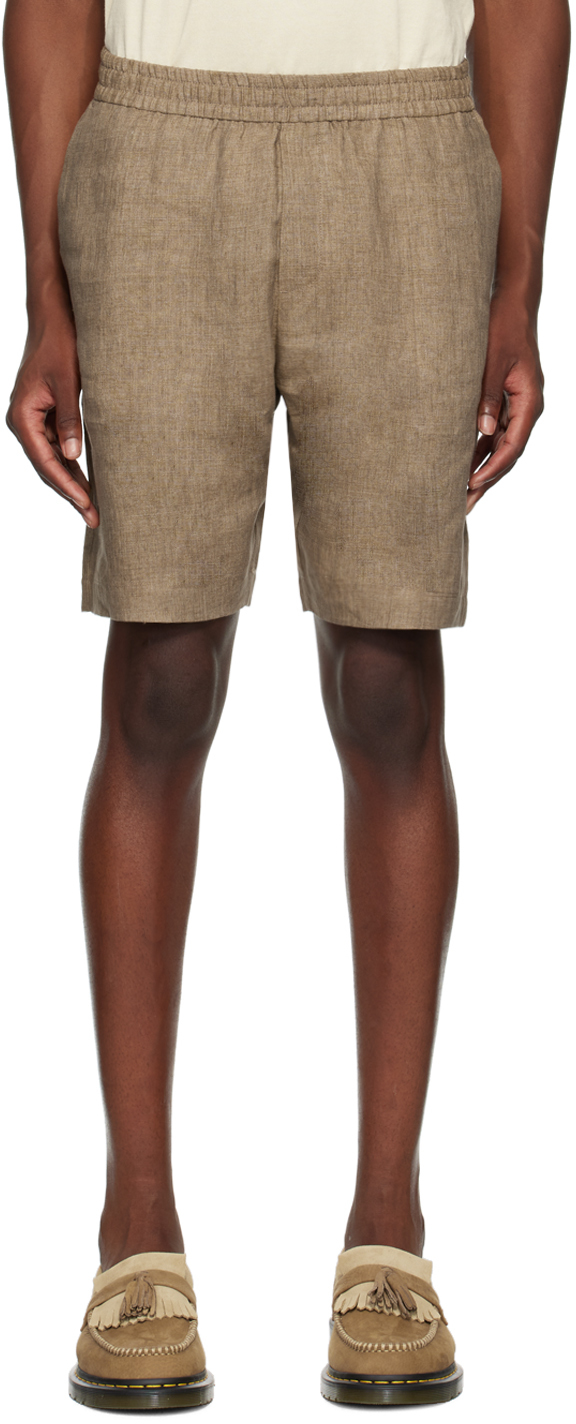 Shop Sunspel Brown Linen Drawstring Shorts In Dark Sand