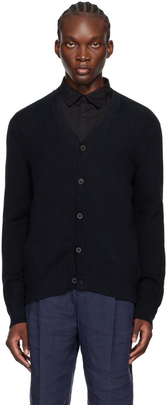 Navy Textured Knit Cardigan