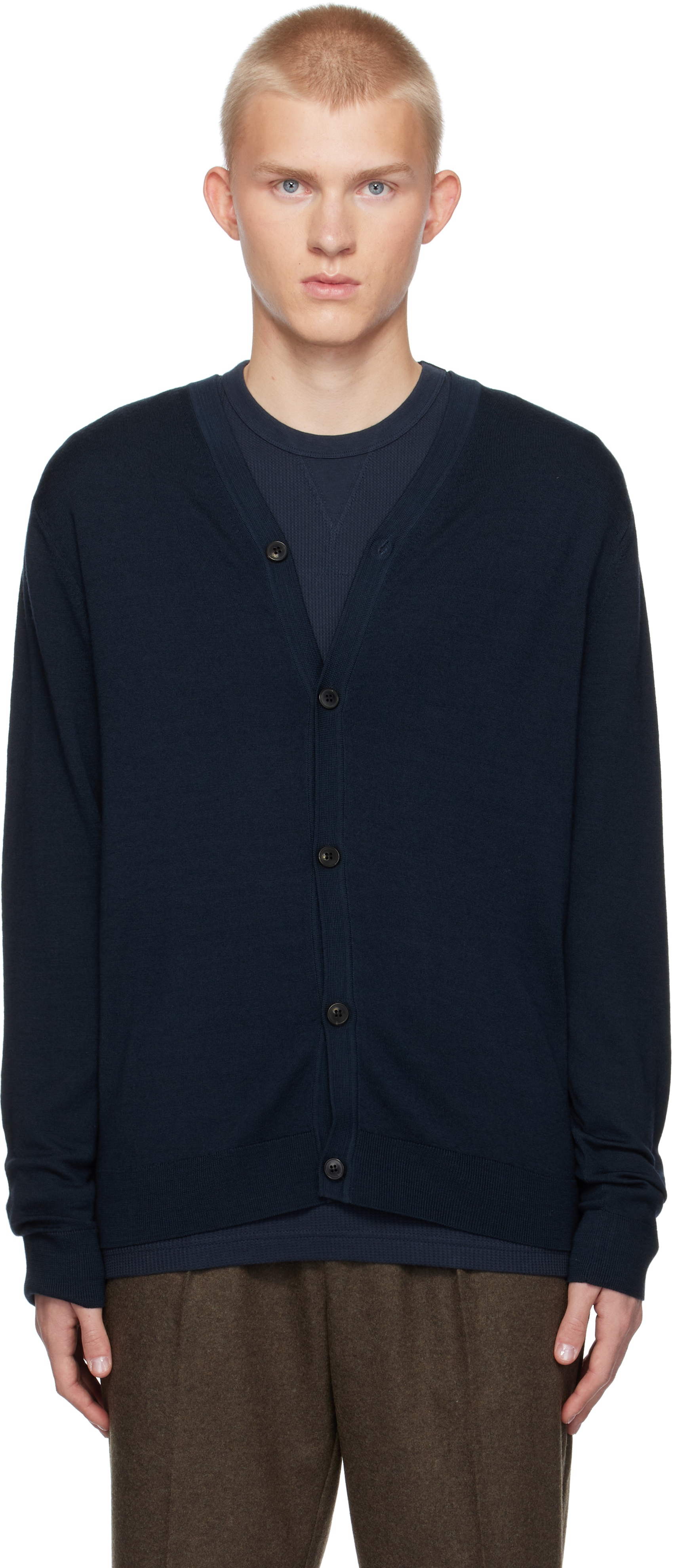 Navy Extra‑Fine Merino Cardigan