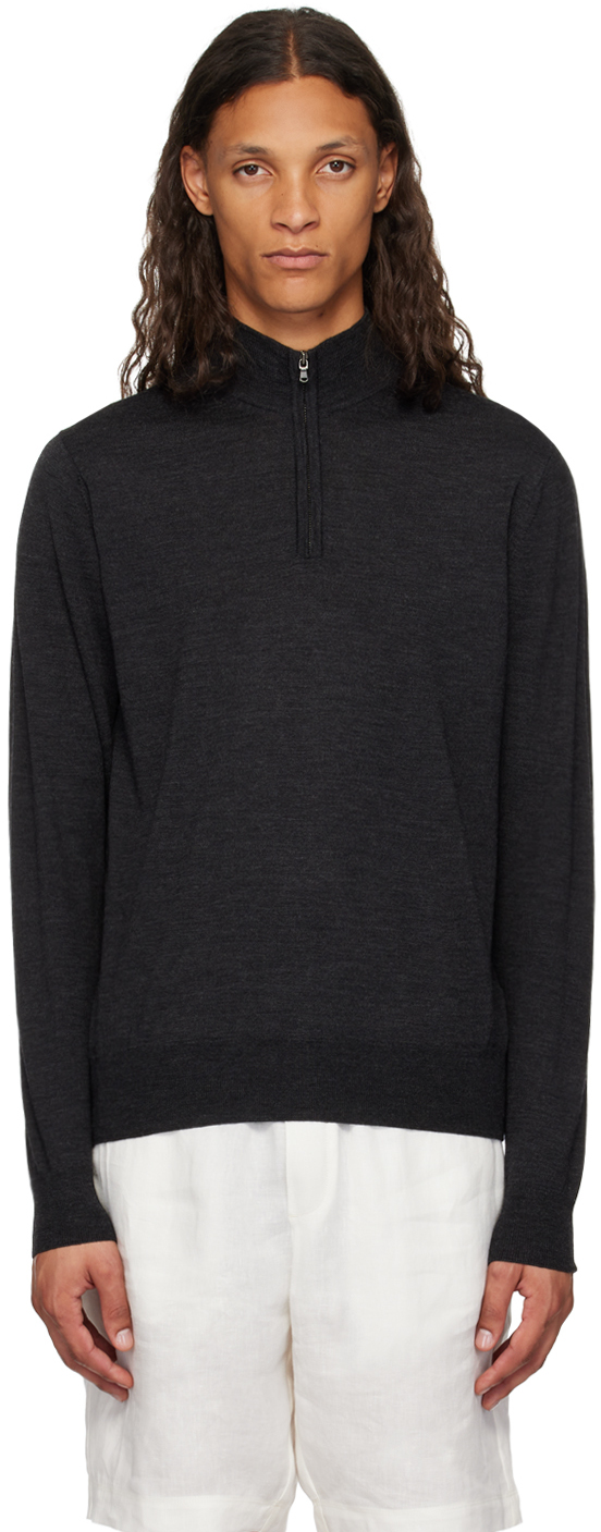 Shop Sunspel Gray Half-zip Sweater In Charcoal Melange