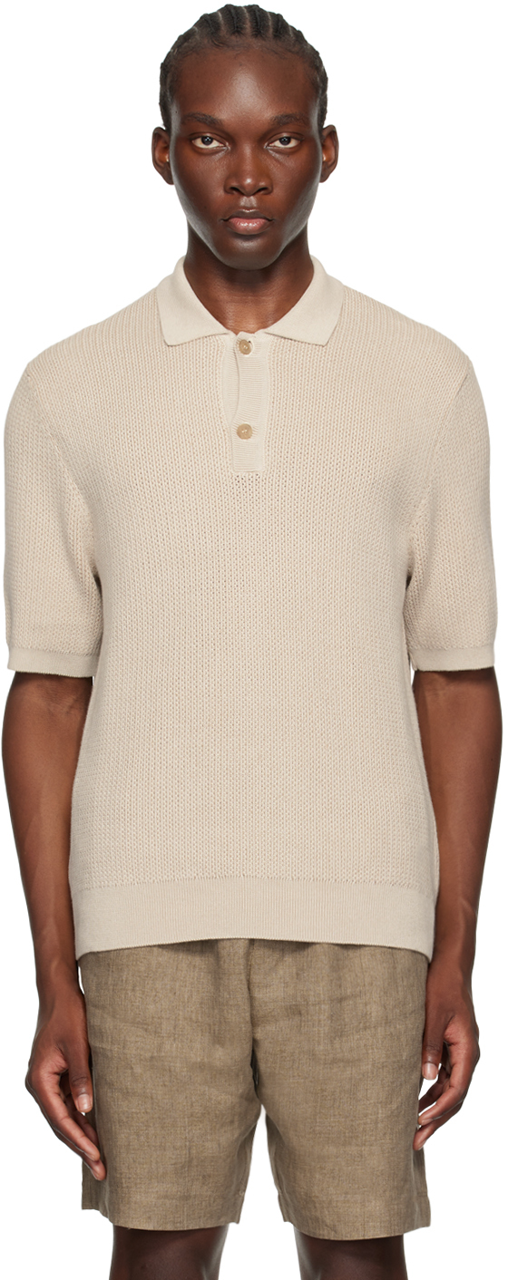 Shop Sunspel Beige Textured Knit Polo In Ecru