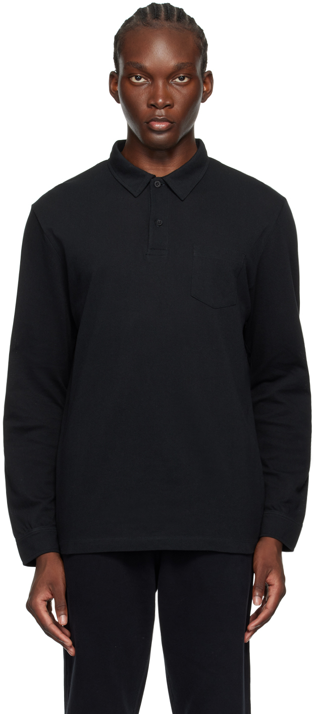 Black Riviera Long Sleeve Polo