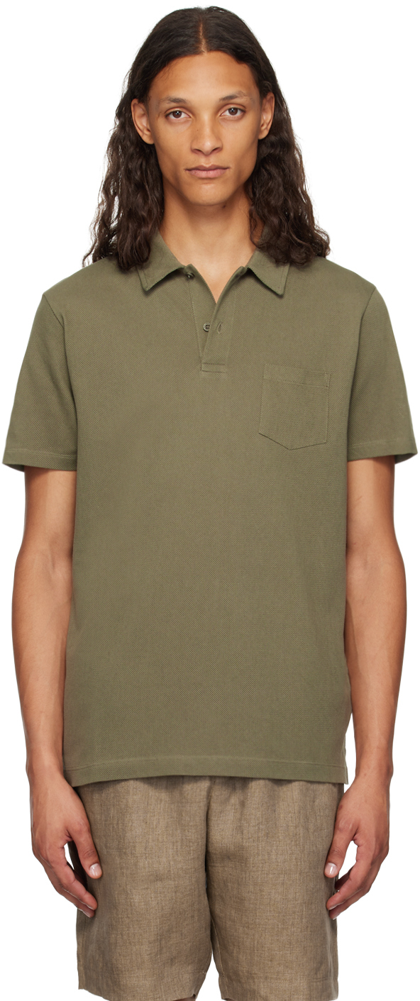 Shop Sunspel Khaki Riviera Polo In Khaki24