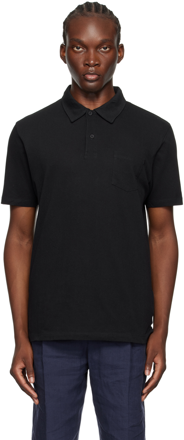 Shop Sunspel Black Riviera Polo