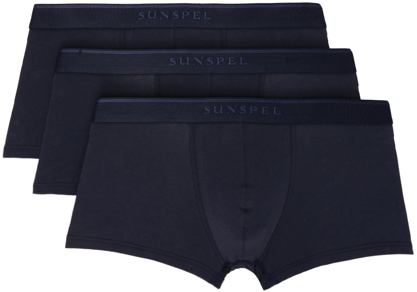 Three-Pack Navy Stretch Cotton Boxer Briefs