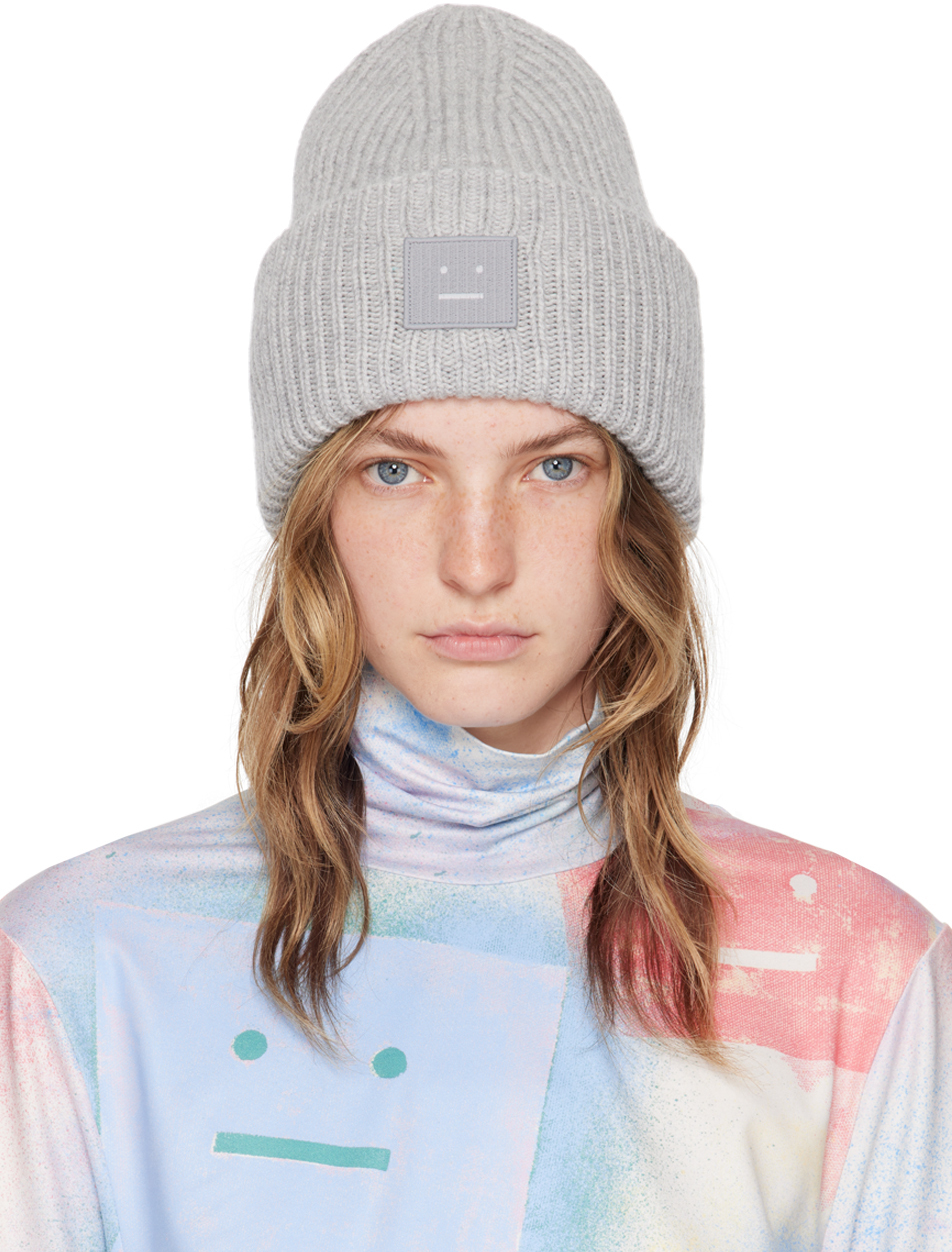 Acne Studios: Gray Large Face Logo Beanie | SSENSE