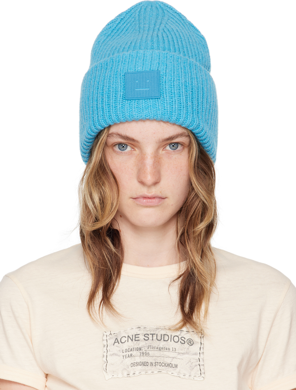 Shop Acne Studios ブルー Large Face Logo ビーニー In Cf5 Turquoise Melang