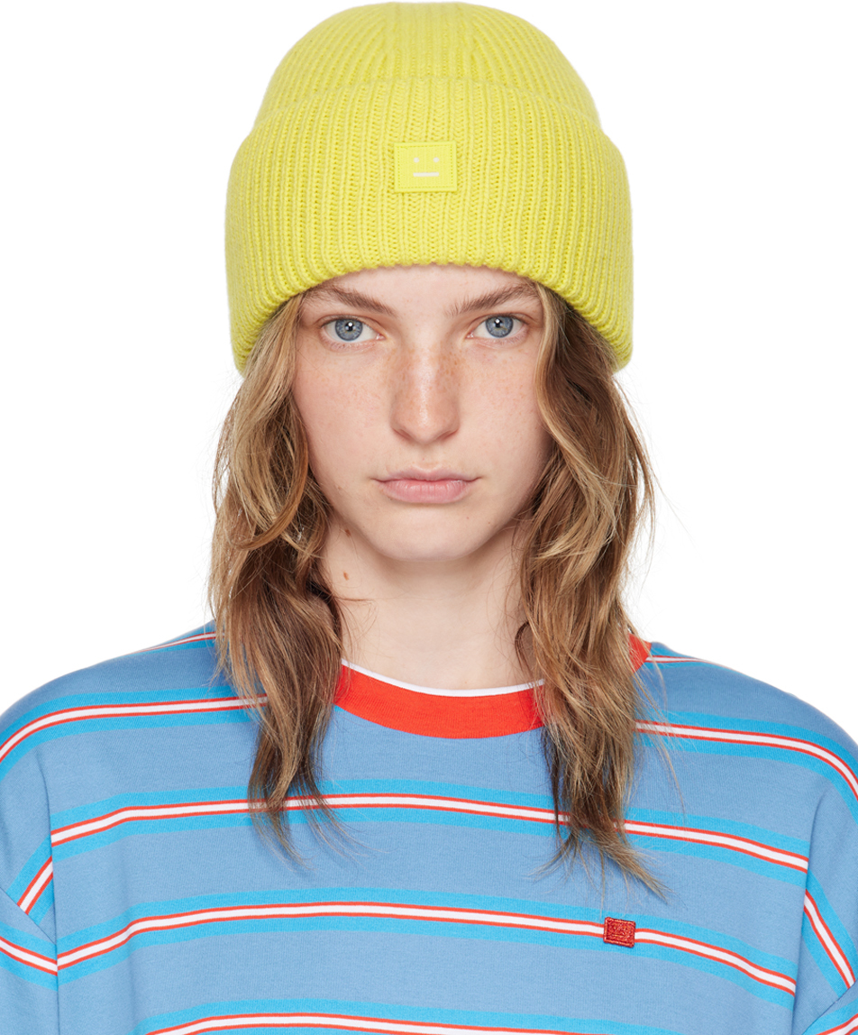 Acne Studios: Yellow Small Face Logo Beanie | SSENSE