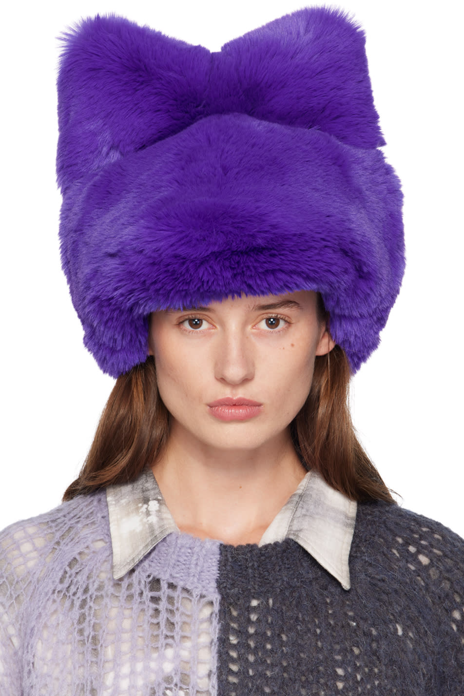 Shop Acne Studios Purple Fluffy Bow Beanie In Ada Purple