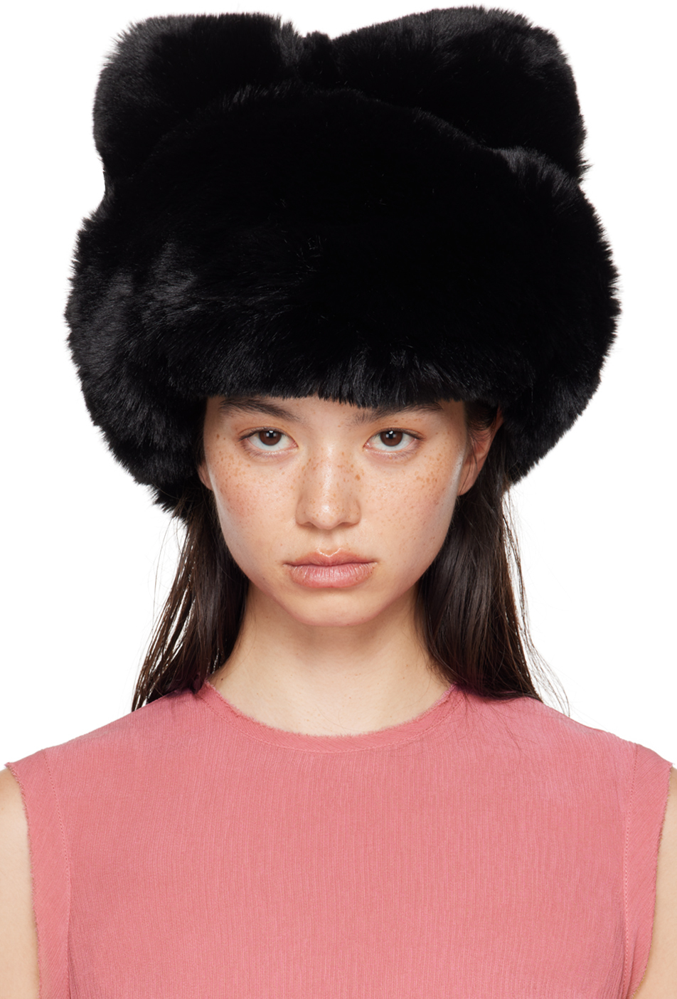 Shop Acne Studios Black Fluffy Bow Faux-fur Hat In 900 Black