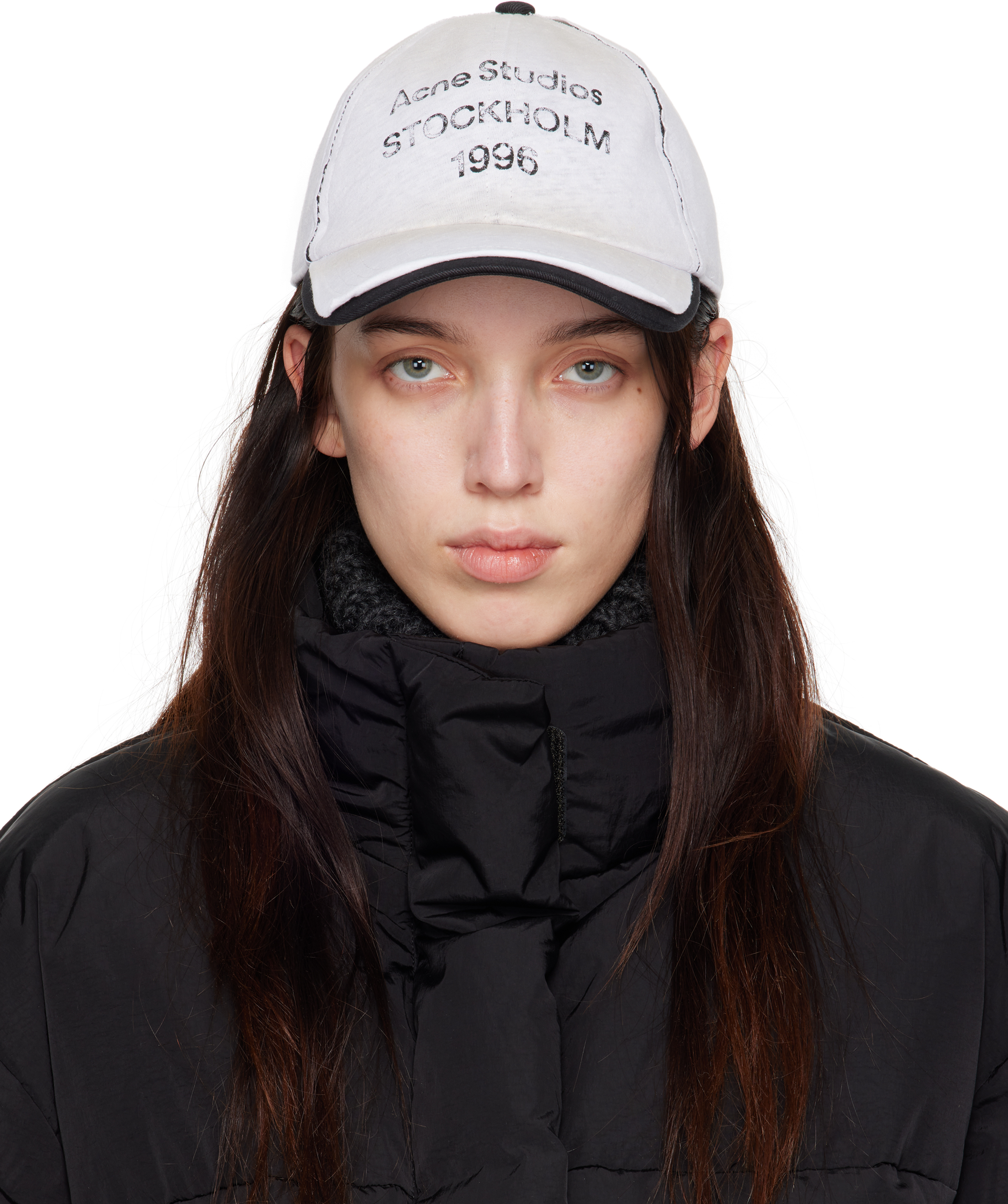 Acne Studios White & Black Logo Stamp Cap In 100 White