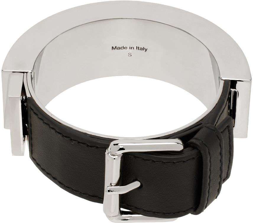 Shop Acne Studios Silver Belt Cuff Bracelet In Bsd Silver/black