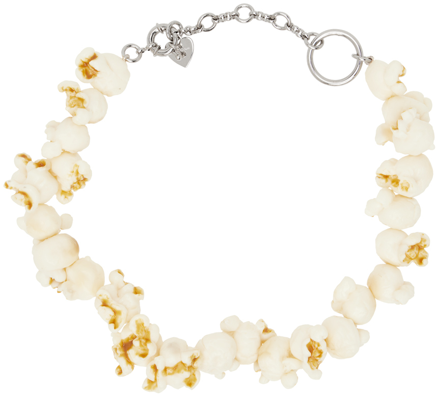 Shop Acne Studios オフホワイト Popcorn Shape ネックレス In Cp6 Silver/white