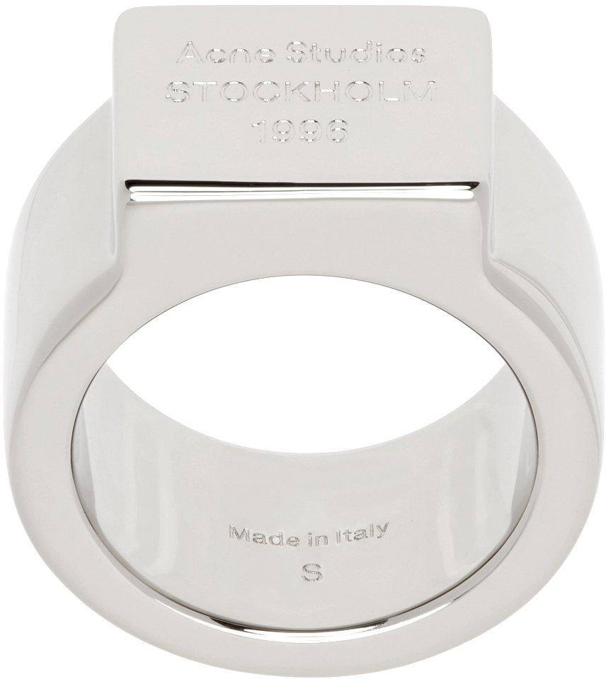 Shop Acne Studios Silver Logo Engraved Signet Ring In Aae Silver