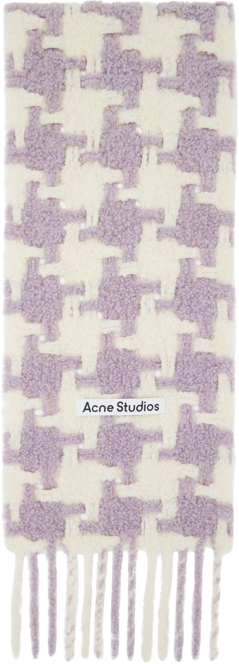 Shop Acne Studios パープル＆ホワイト 千鳥格子 マフラー In Aff Lilac/white