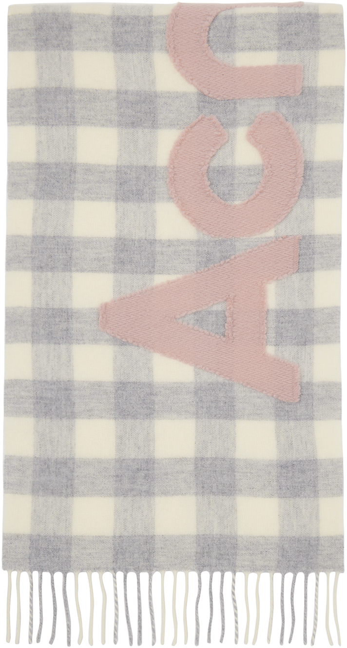 Gray & Off-White Check Logo Scarf