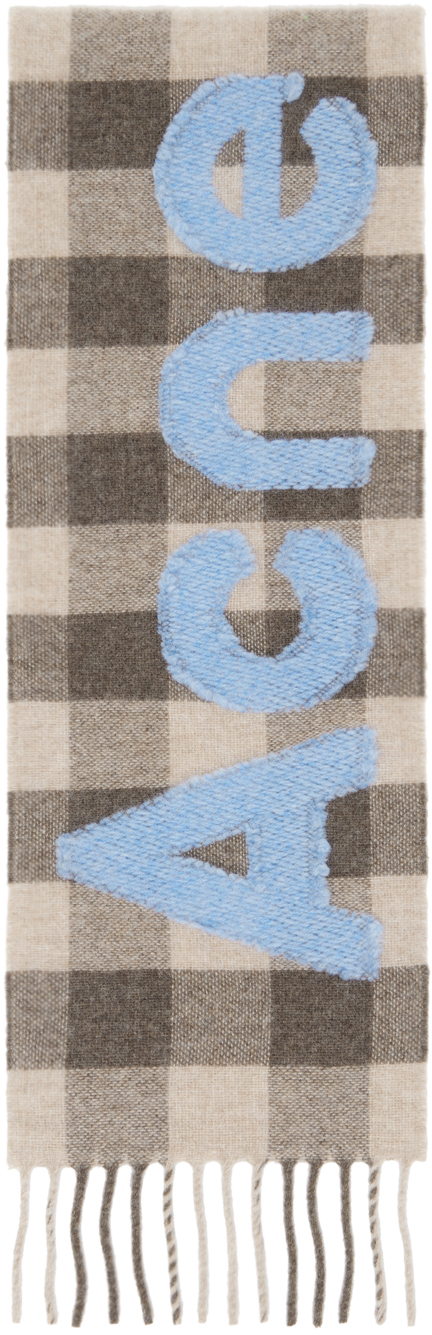 Brown & Blue Check Logo Scarf