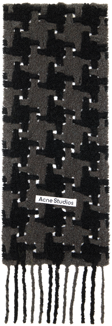 Shop Acne Studios ブラック＆グレー 千鳥格子 マフラー In Aik Black/grey