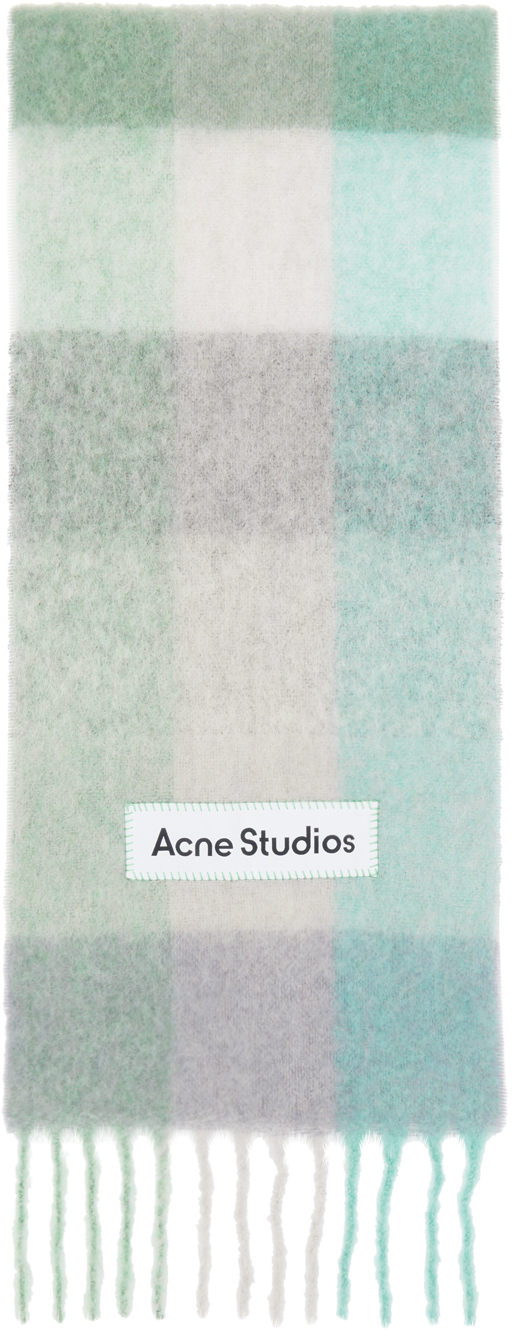 Shop Acne Studios ブルー＆グリーン モヘア チェック マフラー In Dqg Turquoise/grey/m