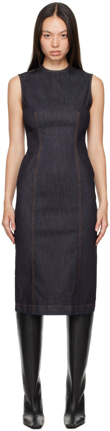 Indigo Crewneck Denim Midi Dress