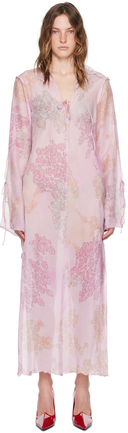 Shop Acne Studios Pink Printed Maxi Dress In 415 Pink