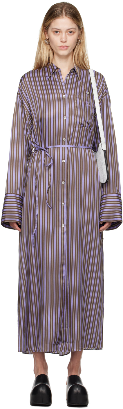 Purple & Brown Striped Maxi Dress