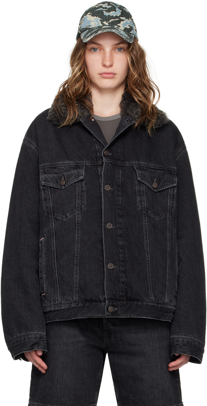 Black Sherpa Collar Denim Jacket