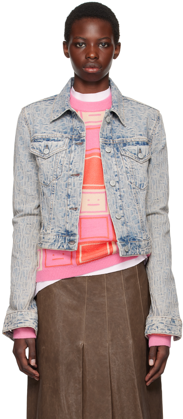 Shop Acne Studios Blue Rose Monogram Denim Jacket In Blue/beige