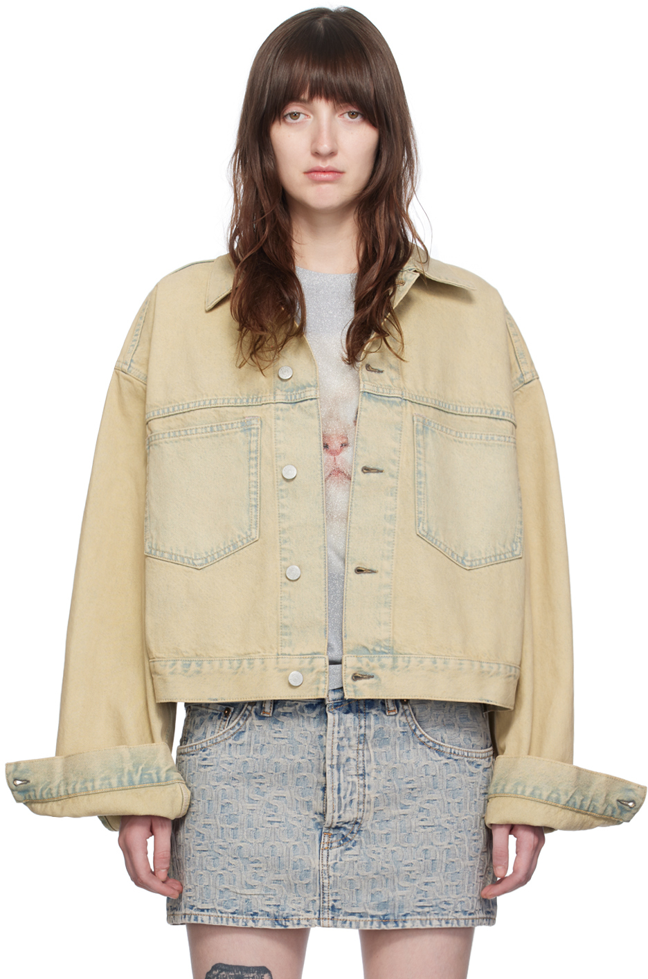 Shop Acne Studios Beige Oversized Denim Jacket In 14l Light Sand