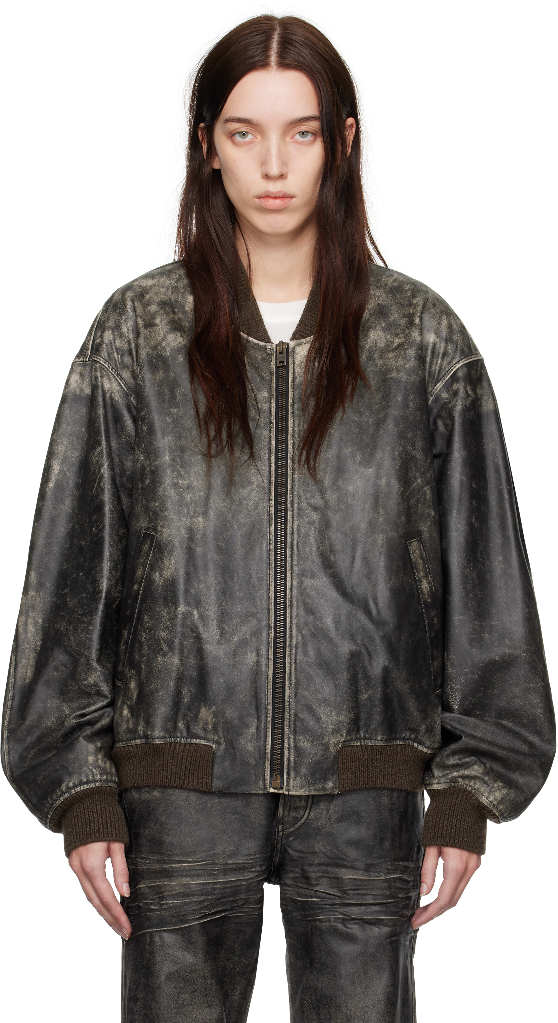 Shop Acne Studios Black Faded Leather Jacket In 900 Black