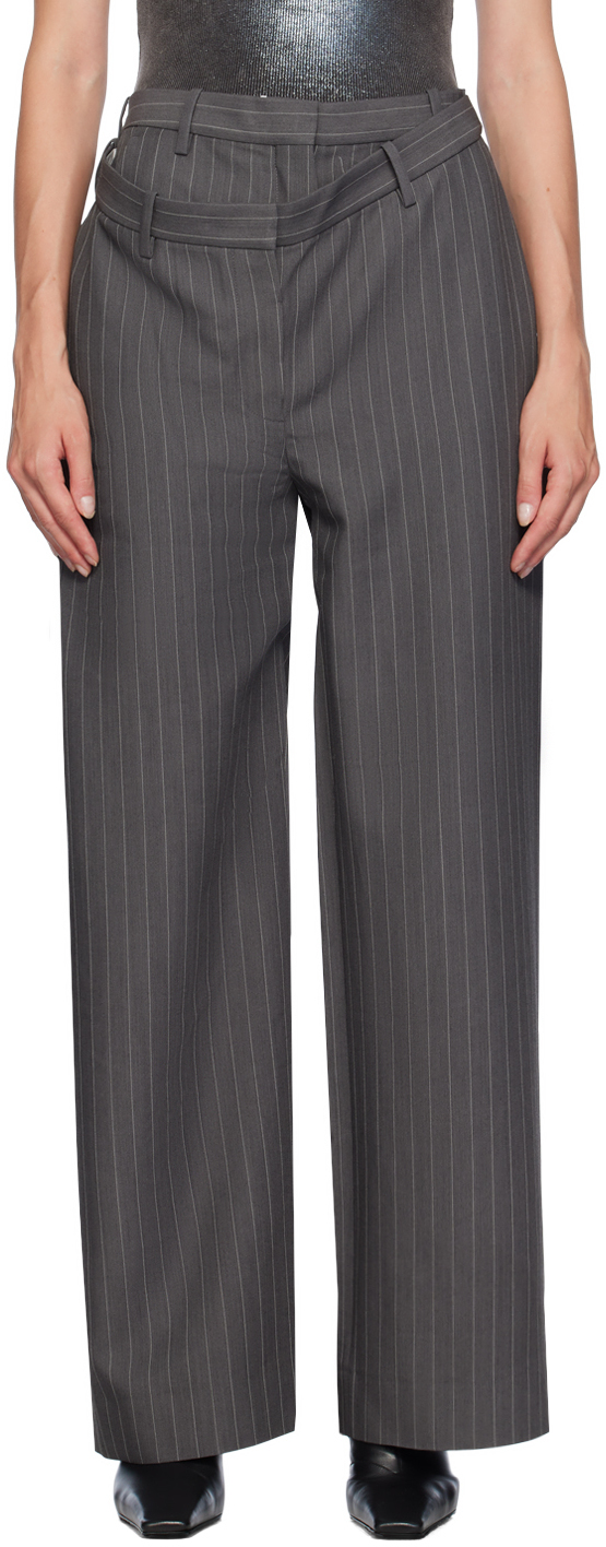 Gray Deconstructed Pinstripe Trousers