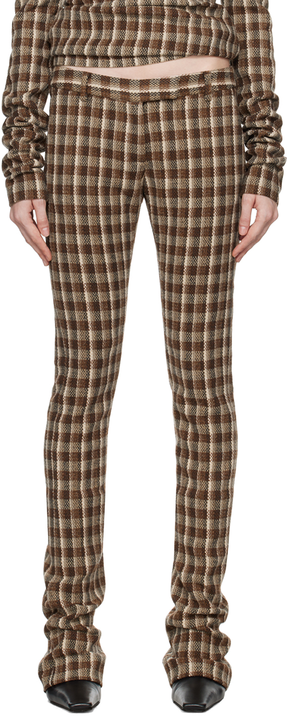 Shop Acne Studios Brown & Beige Check Tailored Trousers In Af4 Beige/brown