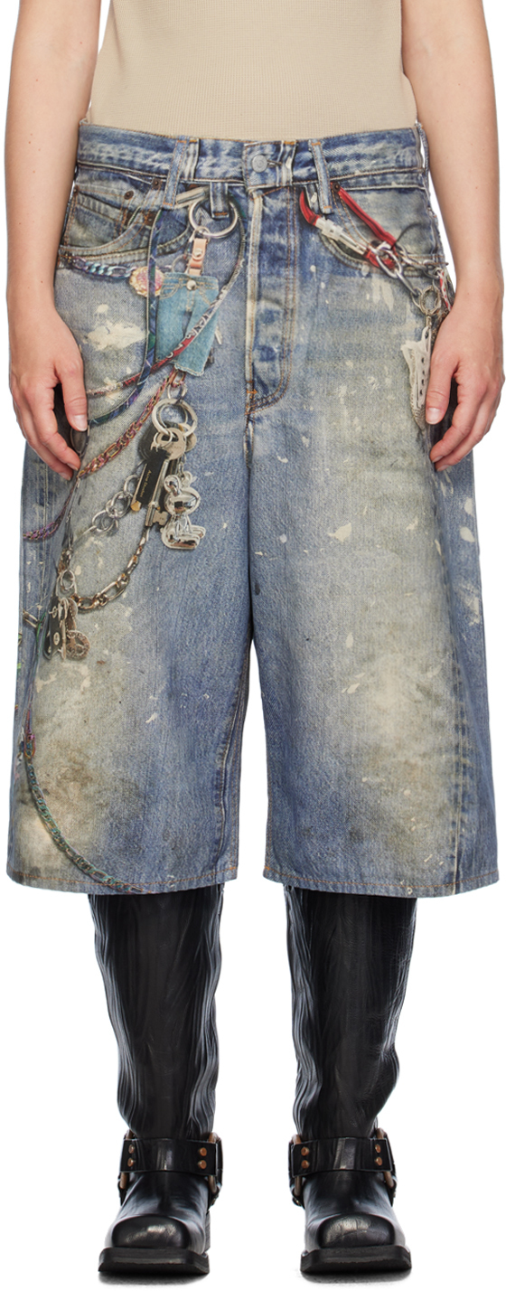 Acne Studios: Blue Trompe L'œil Denim Shorts | SSENSE