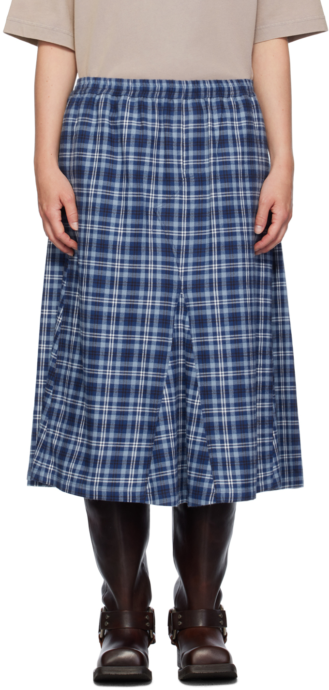 Shop Acne Studios Blue Check Midi Skirt In Do9 Mid Blue/dusty B