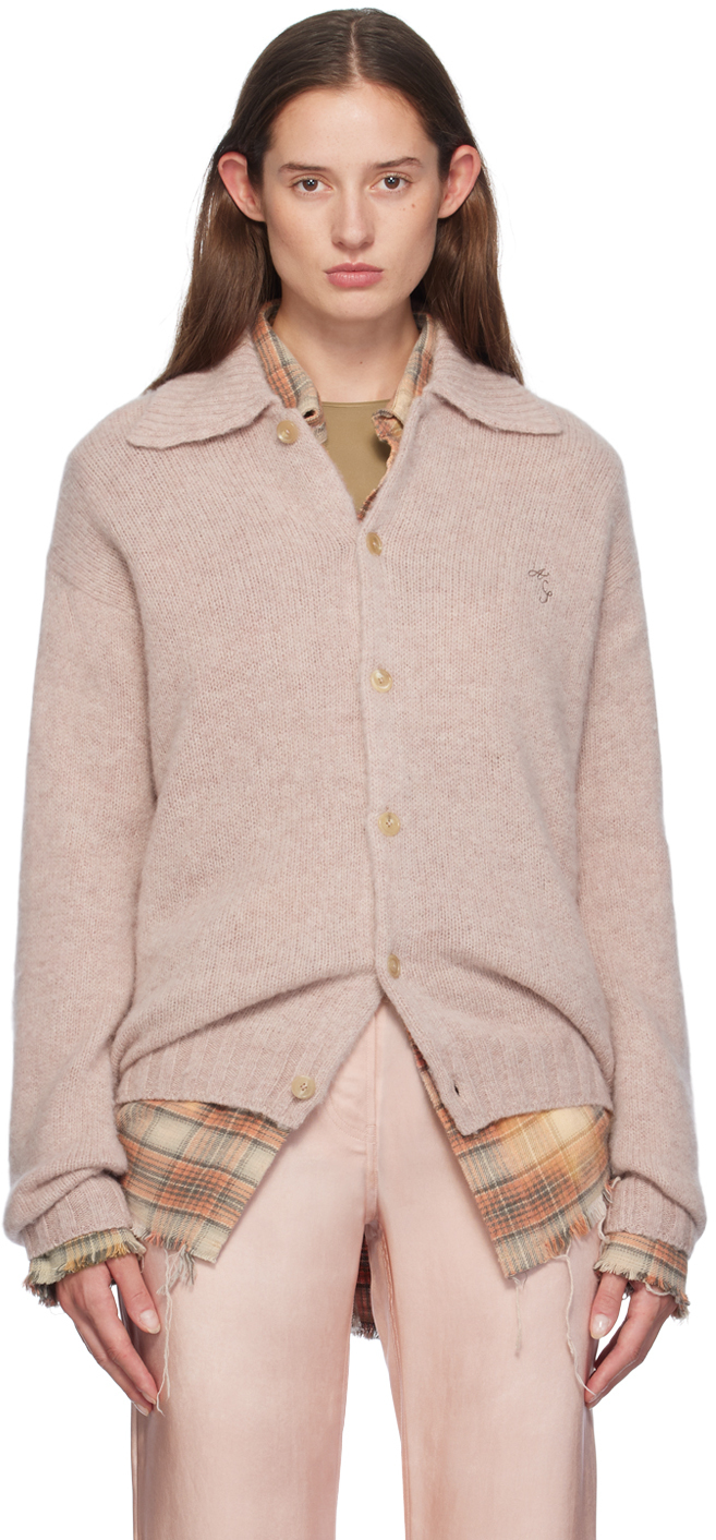 Pink Wool Polo Cardigan