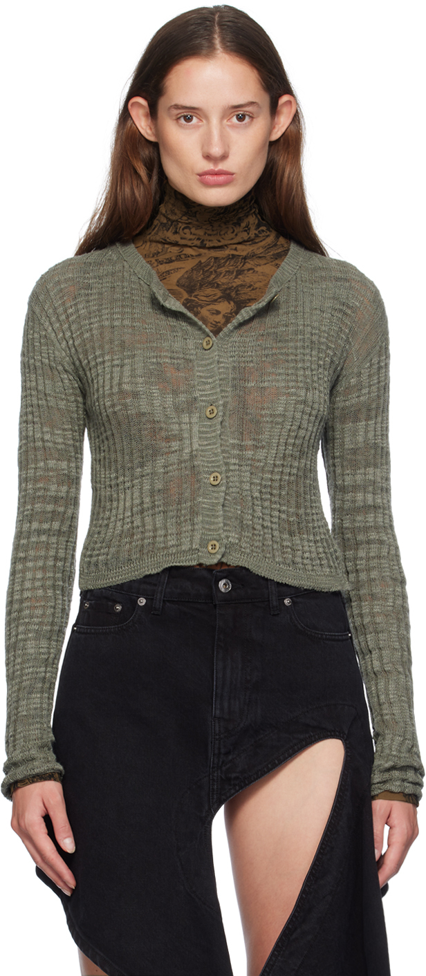 Acne Studios Linen-blend Cardigan In Dpc Seagrass Green