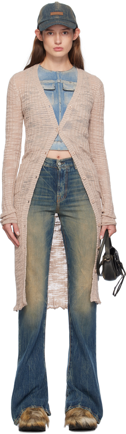 Acne Studios Pink Wide Rib Cardigan In 416 Dusty Pink