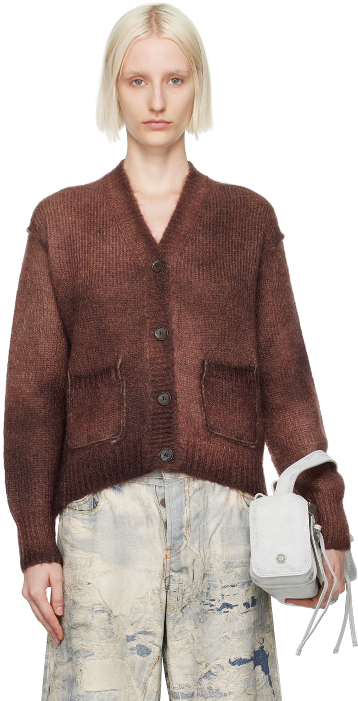 Shop Acne Studios Burgundy Sprayed Finish Cardigan In Ctb Rust Red