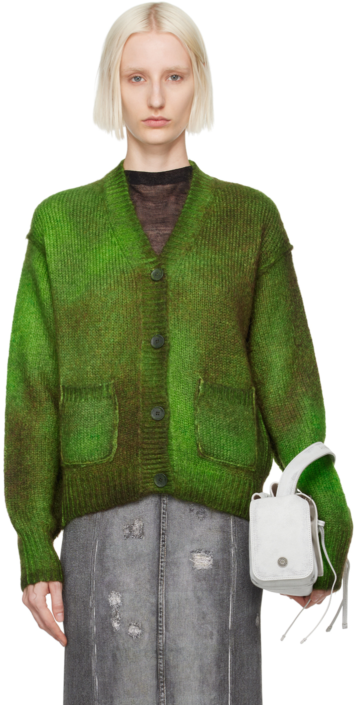 Shop Acne Studios Green Sprayed Finish Cardigan In Bcd Bright Green