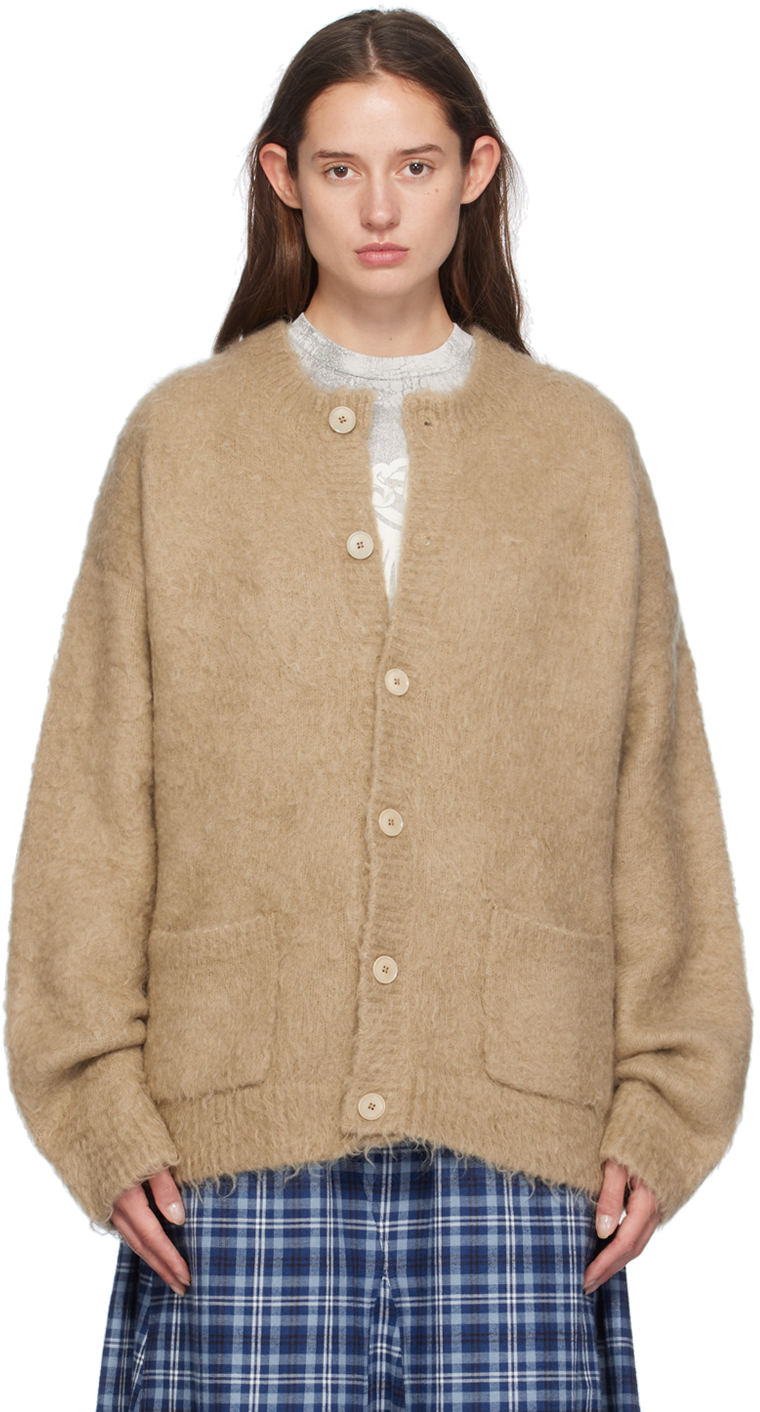 Shop Acne Studios Beige Crewneck Cardigan In Cql Dark Beige