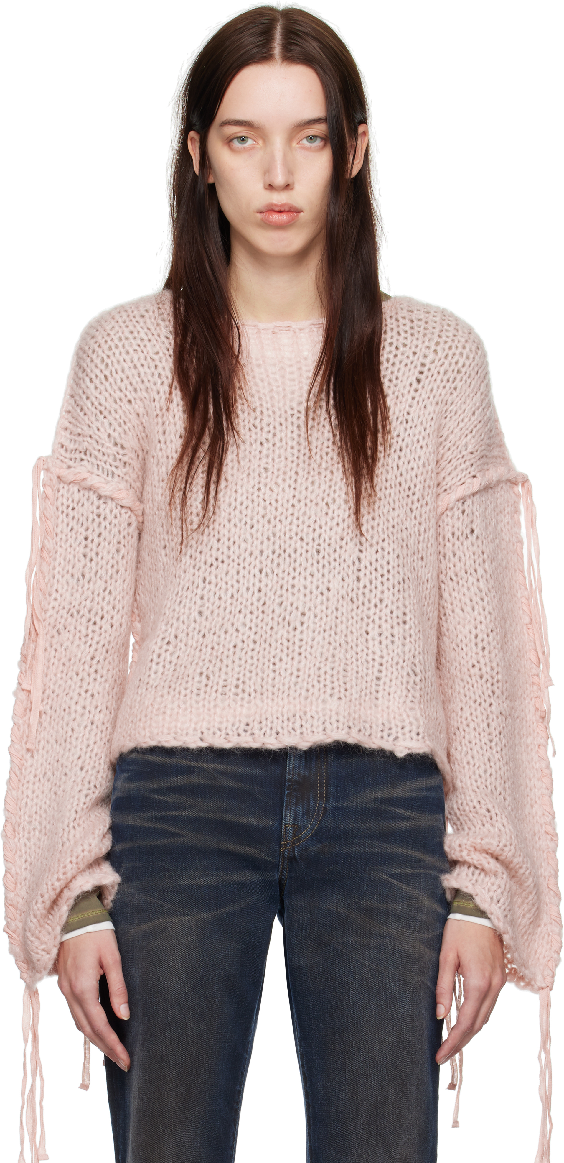 Acne Studios Pink Lacing Knit Sweater In Ad4 Light Pink