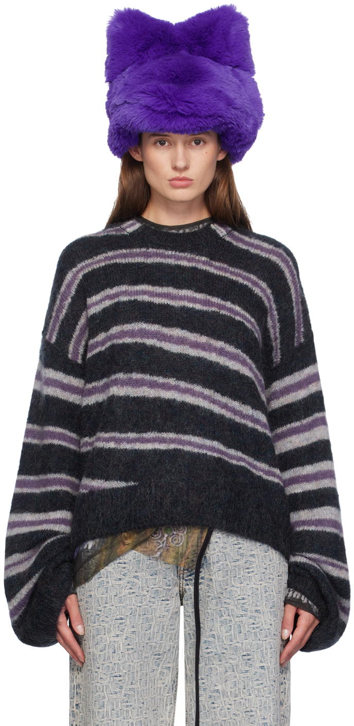 Gray Purple Striped Sweater