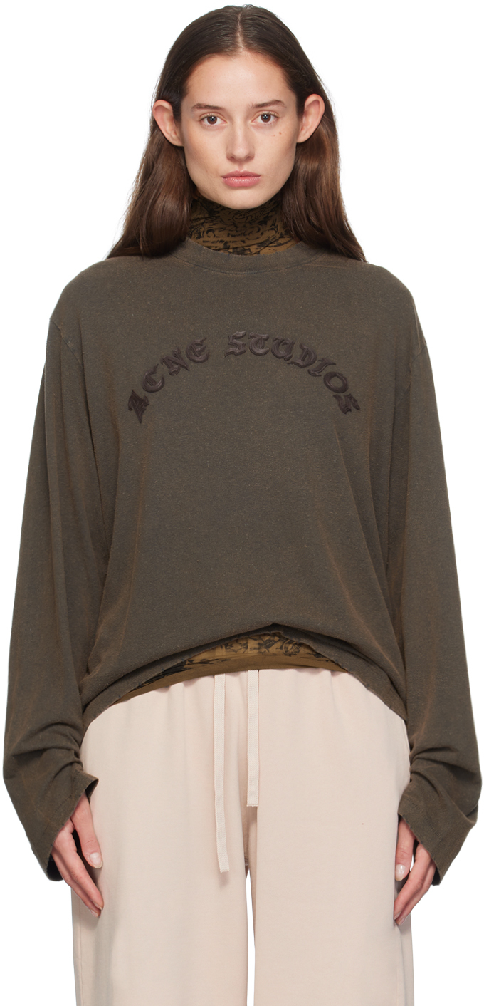 Khaki Logo Appliqué Long Sleeve T-Shirt