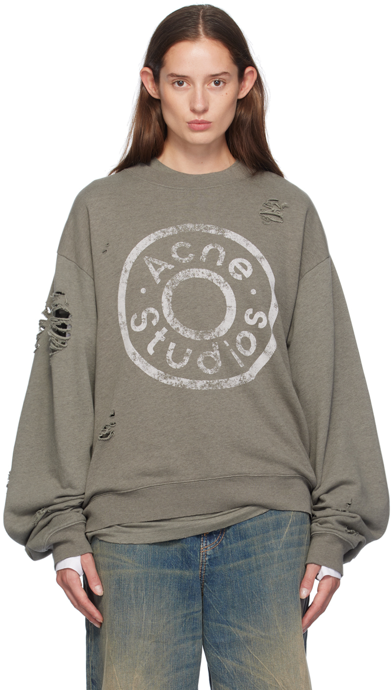 Gray Distressed Printed Logo Sweatshirt