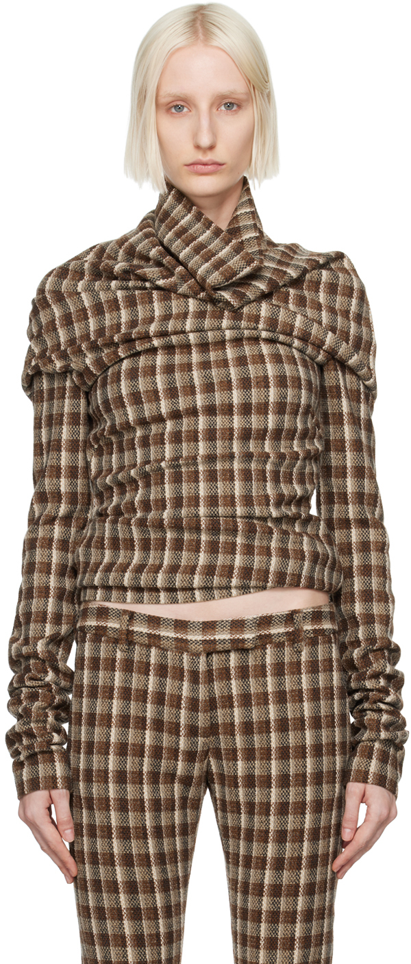 Brown & Beige Check Turtleneck